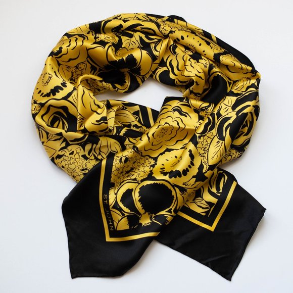 St. John Accessories St John Vintage Large Silk Floral Scarf In